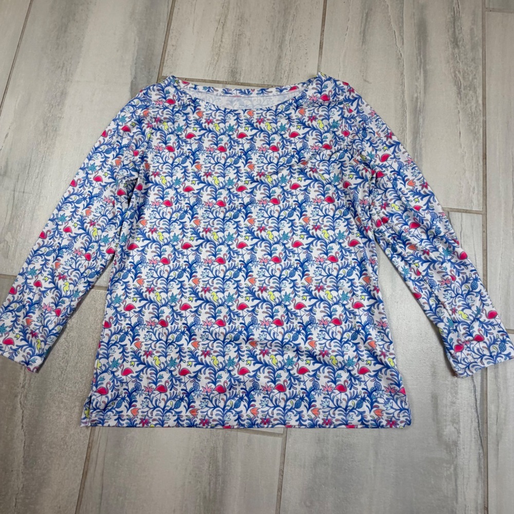 Vineyard Vines Womens Flamingo Floral Performance Top Blue Pink 2K002080 Size M